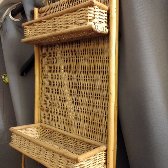 Accents Vintage Wicker Shelf Bathroom Caddy Wall Hanging Counter Top